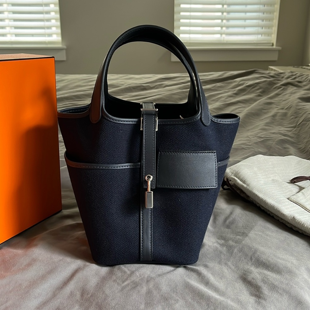 Hermes Cargo Picotin in navy blue with palladium hardware
